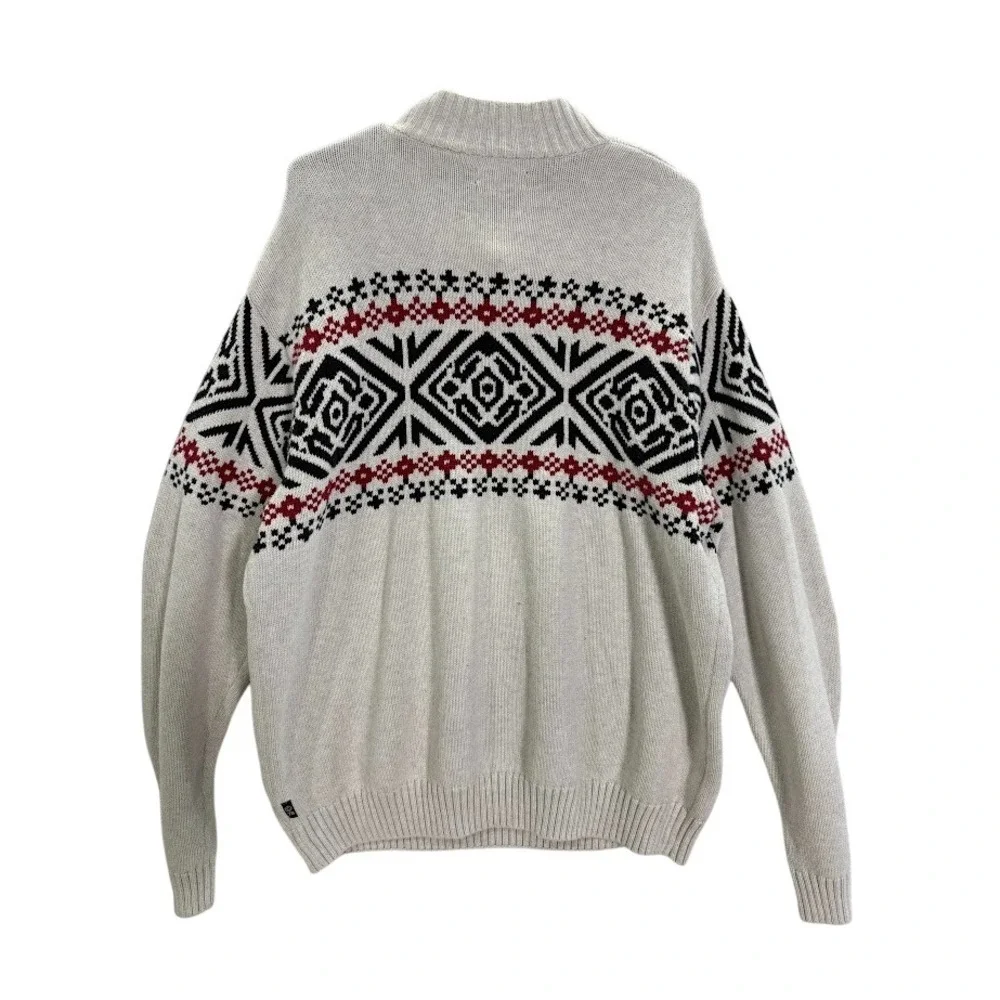 Chaps Sweater Mens 2XL Ivory Fair‎ Isle Nordic Button Neck Cotton Ski